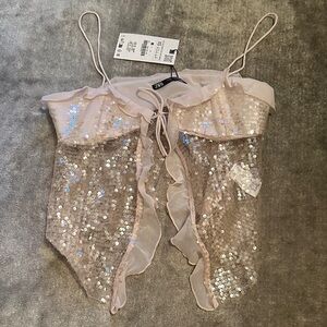 Zara Light Pink Sequin Sheer Top